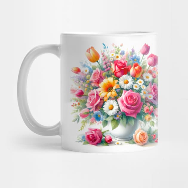 Colorful Vase of Flowers Painting Daisies and Roses Art by Star Fragment Designs